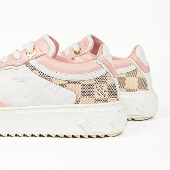 Louis Vuitton Time Out Rose Clair Pink Embossed-Calfskin & Damier Azur Sneakers - Picture 8 of 12